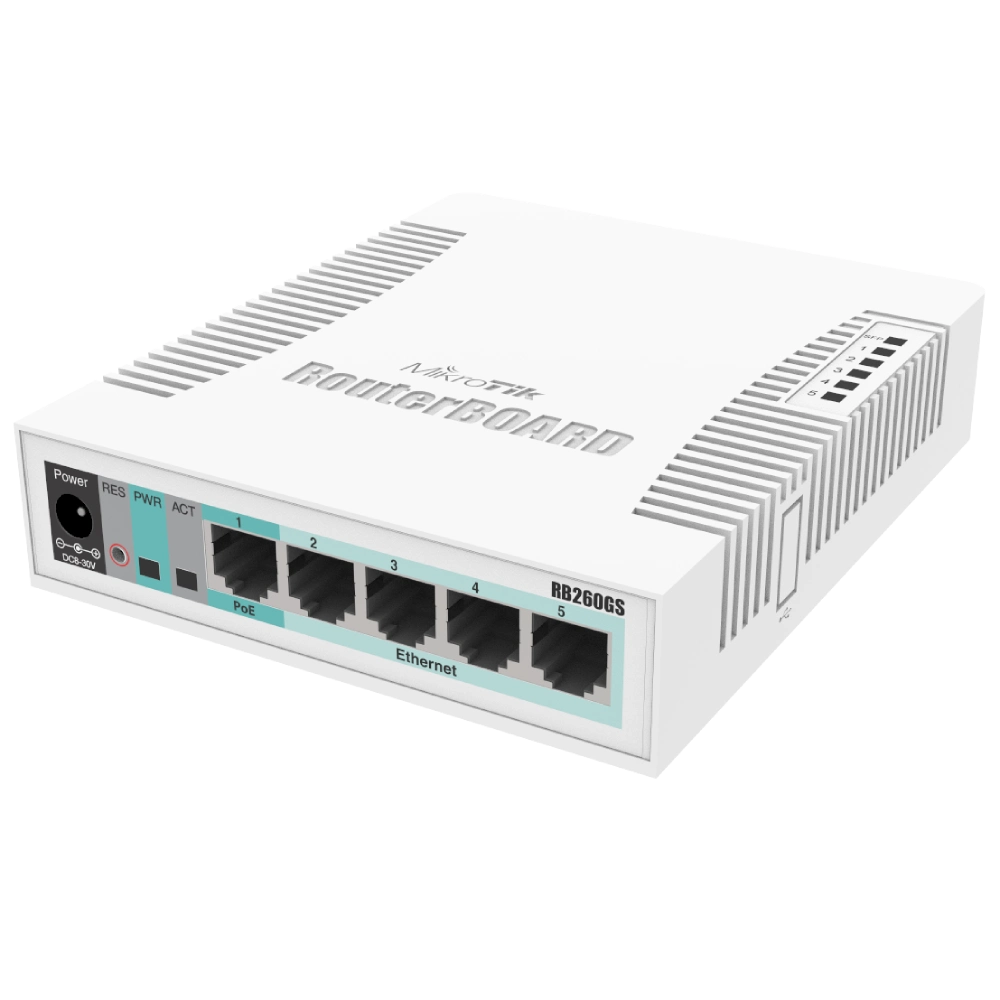 Комутатор 5 портів керований MikroTik RB260GS (CSS106-5G-1S)